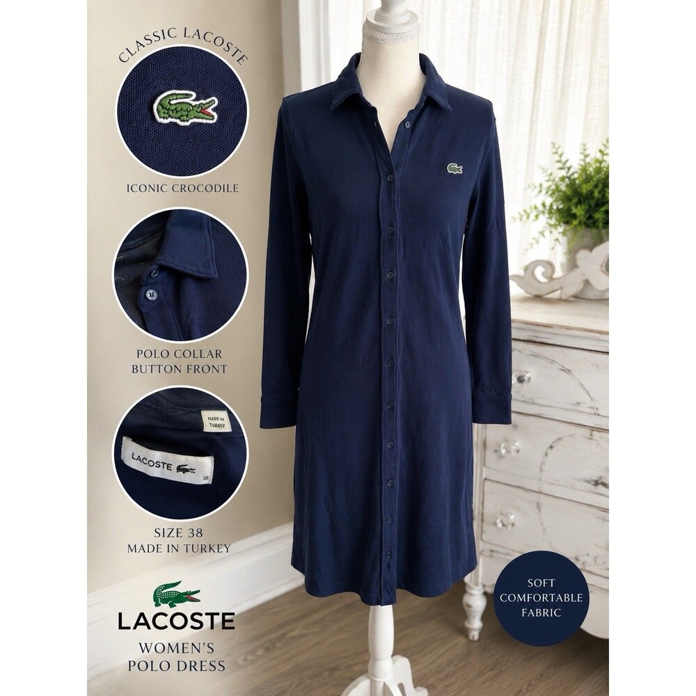 Lacoste Women's Short Sleeves Collared Slim Fit T-Shirt Polo Blue Dress Size 38